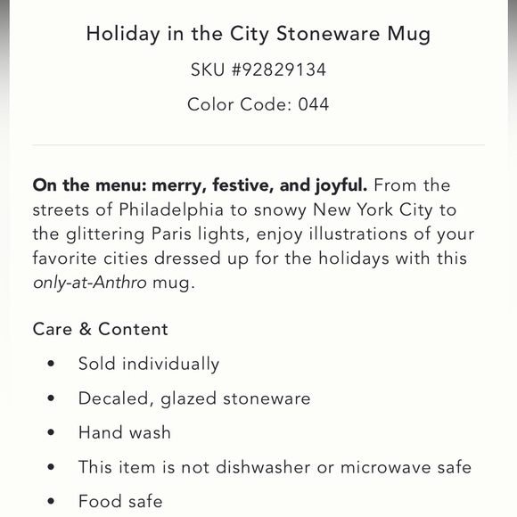 Holiday in the city mug NYC Anthropologie 2024 - Picture 8 of 13